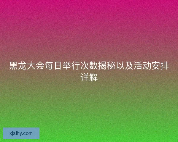 黑龙大会每日举行次数揭秘以及活动安排详解